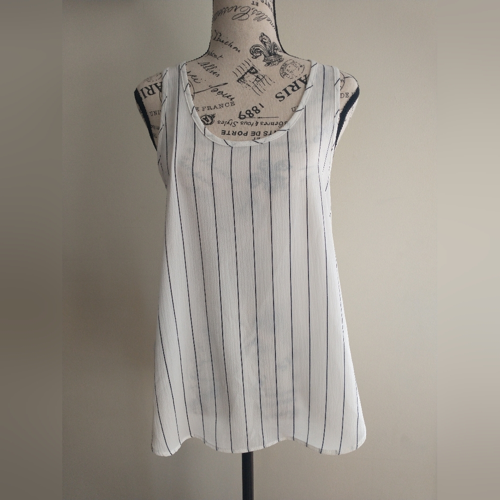 Le Lis White and Black Striped Tank Top
